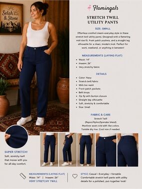 Flamingals Stretch Twill Utility Pants - Navy, Small
